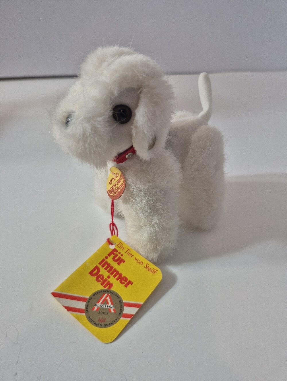 Steiff Animals White Whitey Dog Poodle Made in Austria Plush Stuff Animal
